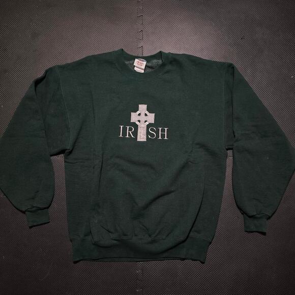Green vintage 90s Irish super heavy crewneck sweatshir - Picture 1 of 3